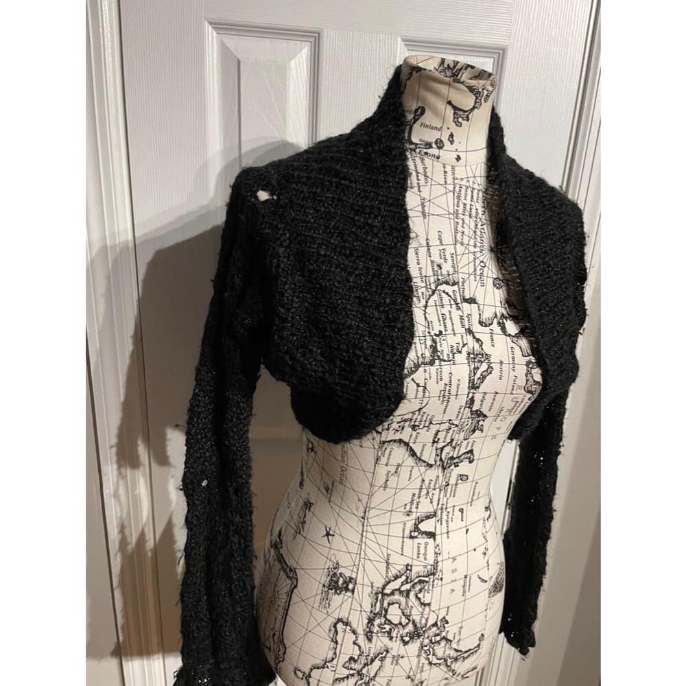 ✈️Wool Knit Vintage y2k Bolero Shrug Shawl Cover crop chunky cardigan top L